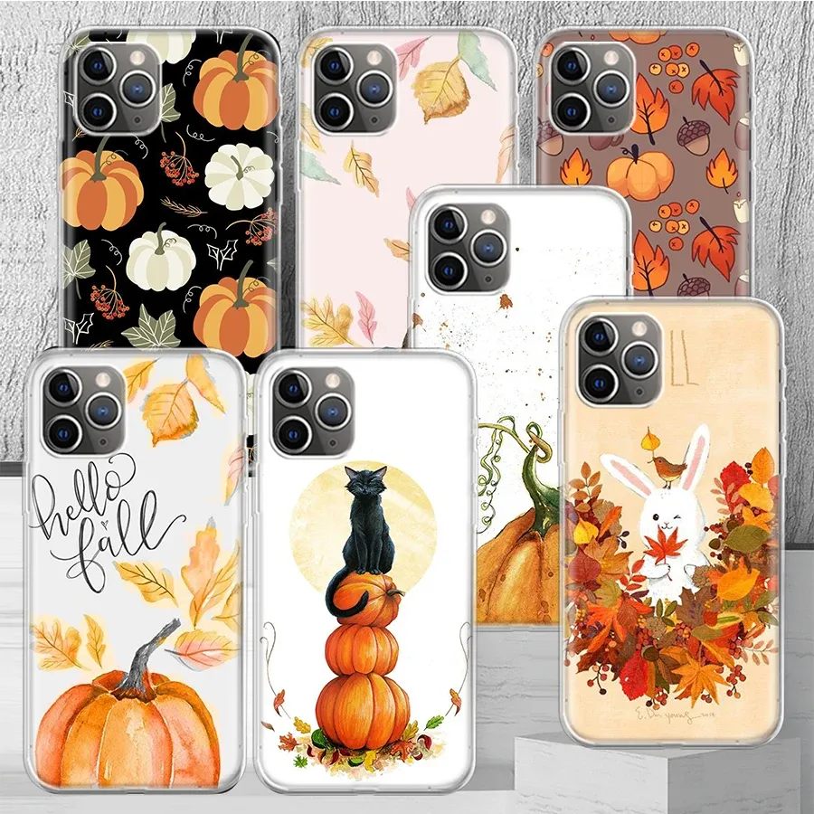 Pumpkin Happy Fall Autumn Phone Case Cover For iPhone 14 13 Pro 11 15 Art 12 XR X XS Max 7 8 6S Plus SE Soft Pattern Coque Fun