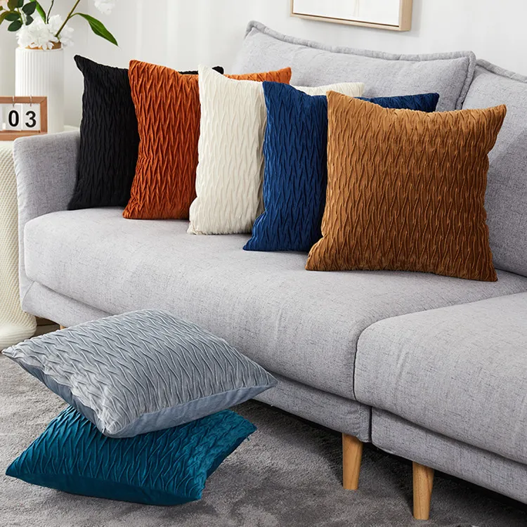 Solidne aksamitne poduszki obudowa nordycka prasowane fale wzorce poduszki sofa sofa kanapa geometria rzucająca poduszki do dekoracji salonu
