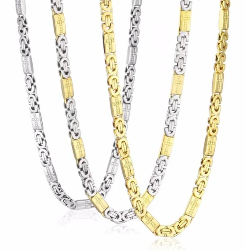 Hochwertige Edelstahl Halskette Herren Kette Byzantinisch geschnitzte Männer Schmuck Gold Silber Ton 8 mm Breite 55 cm Länge 22 Zoll244p9887169