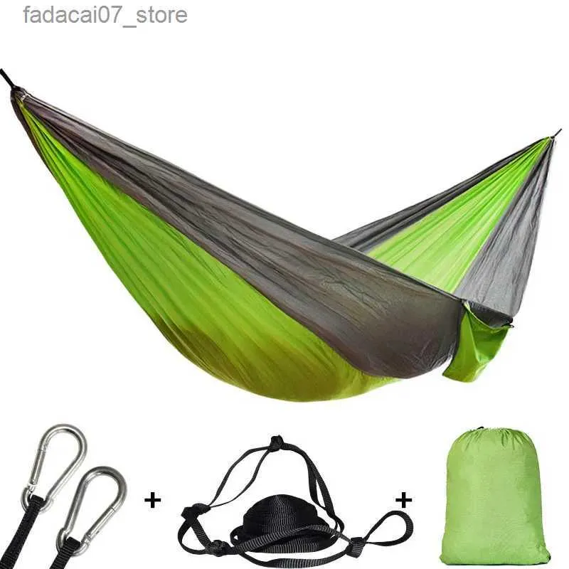 Hängmattor Singel utomhus Hammock Double Garden Camping Swing Tree Bed Portable Adult och Children Outdoor Bed with 2 Spännen 2022Q