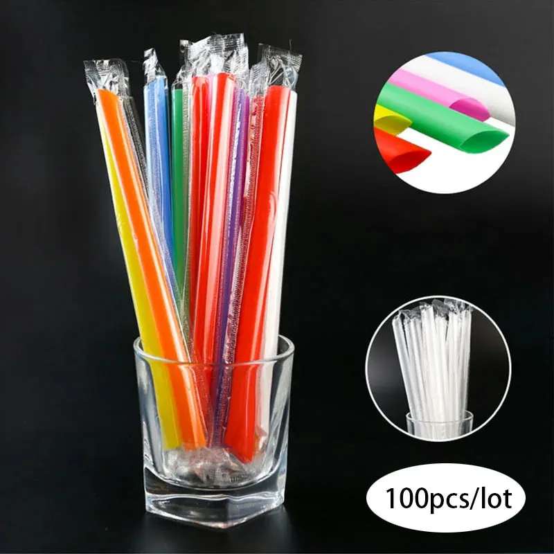 100pcs 1cm Wide Disposable Drinking Straws Mixed Colors Plastic Beverage Straws Pearl Milk Tea Plastic Strwas Party Bar Supply 240327