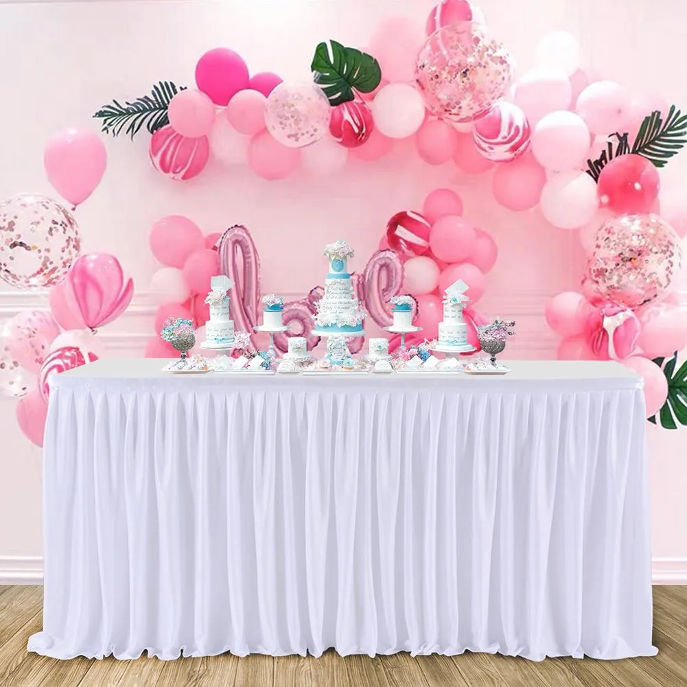 White Polyester Pleated Table Skirt Pleated Ruffle Tablecloth For Wedding Birthday Party Baby Shower Table Decoration