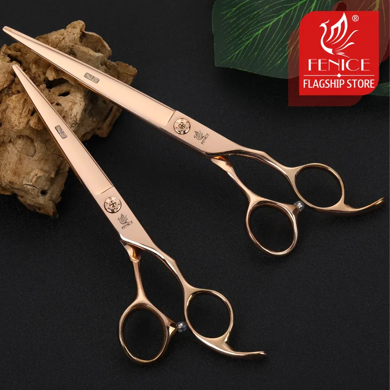 Fenice 3pcs 6.5/7/7.5 inch JP440C Pet Dogs Grooming Scissors Set Curved Thinning Shear Sharp Edge Dog Cutting Animal Barber