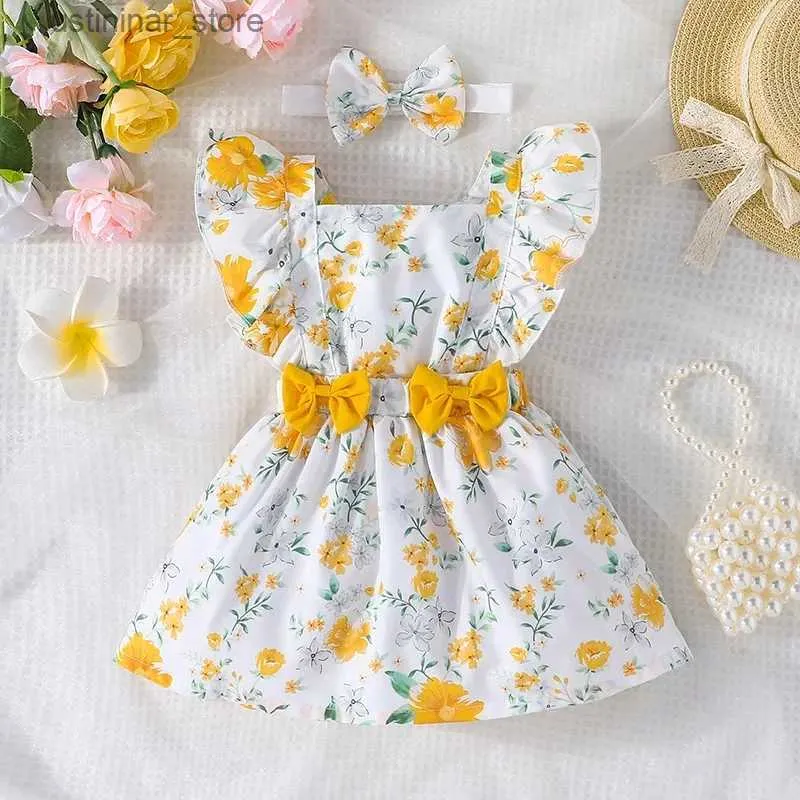 Robes de fille Robe pour enfants nouveau-né 3 - 24 mois d'anniversaire manche papillon mignon robes formelles de princesse florale jaune ootd pour bébé l47