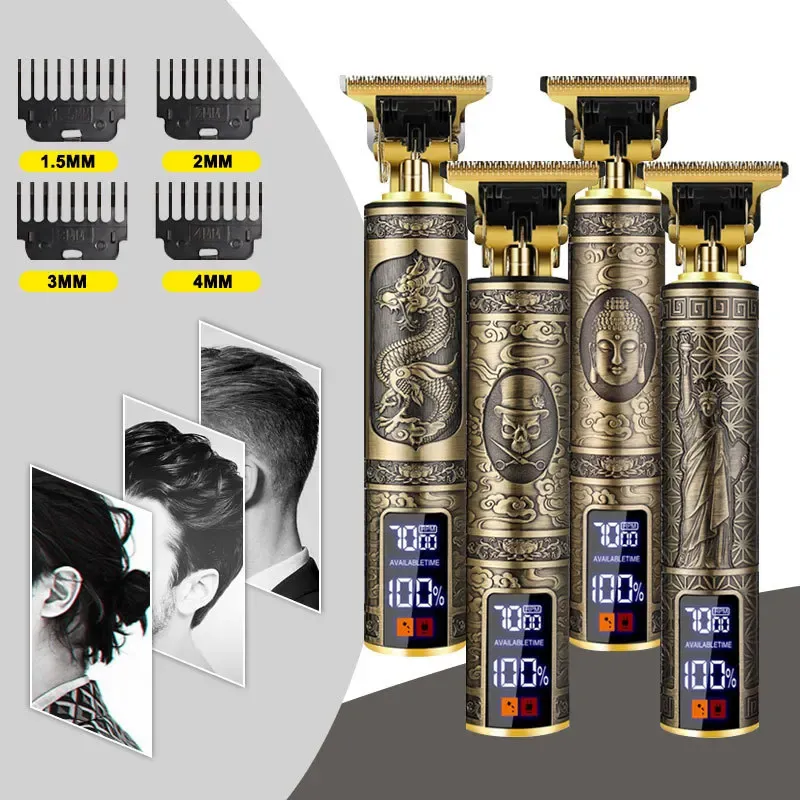 TRIMMERS T9 LED LED Electric Cordless per tagliare la macchina da taglio ricaricabile Vintage Professional Barber Trimmer for Men Clipper Shaver Beard