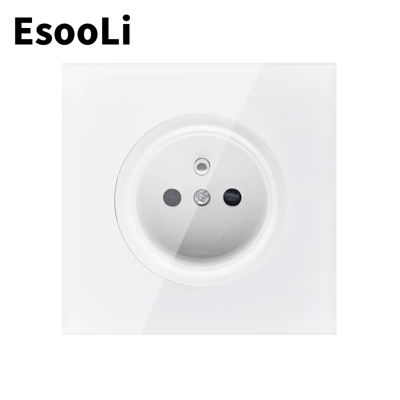 EsooLi 2020 New Arrival Crystal Glass Panel 16A French Standard Wall Power Socket Outlet Grounded With Child Protective Lock