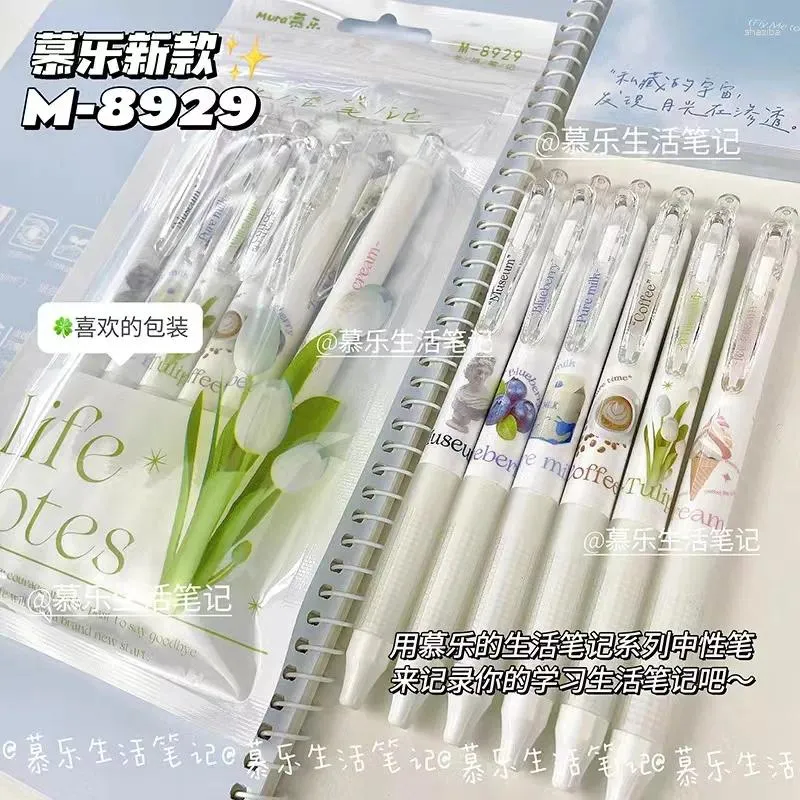 Pcs/Set Mura 0.5mm Museum Blueberry Coffee Ice Cream Cartoon Pattern Gel Pen Student Writing Pens Creative Signature Gift