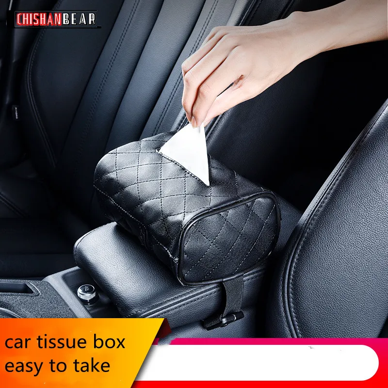 Universal Car Tissue Box Creative Leather Servetthållare Box Back Seat Sun Visor Tissue Organizer för bil för BMW -biltillbehör