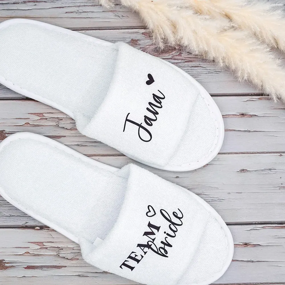 Personalized Wedding Slippers Bridesmaid Gift Disposable Open Toe Slippers Bachelorette Party Spa Soft Covered Toe Slippers