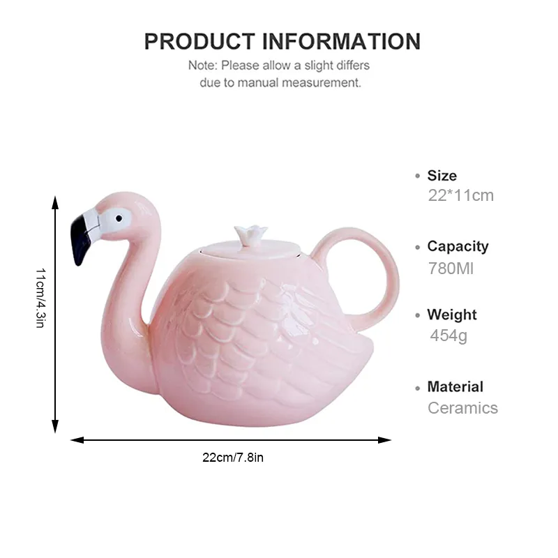 ymeei الإبداع Flamingo Teapot مجموعة الشاي السيراميك مع مقبض لطيف حيوان مارك كوب البورسلين الوردي وعاء الشاي أدوات الشرب