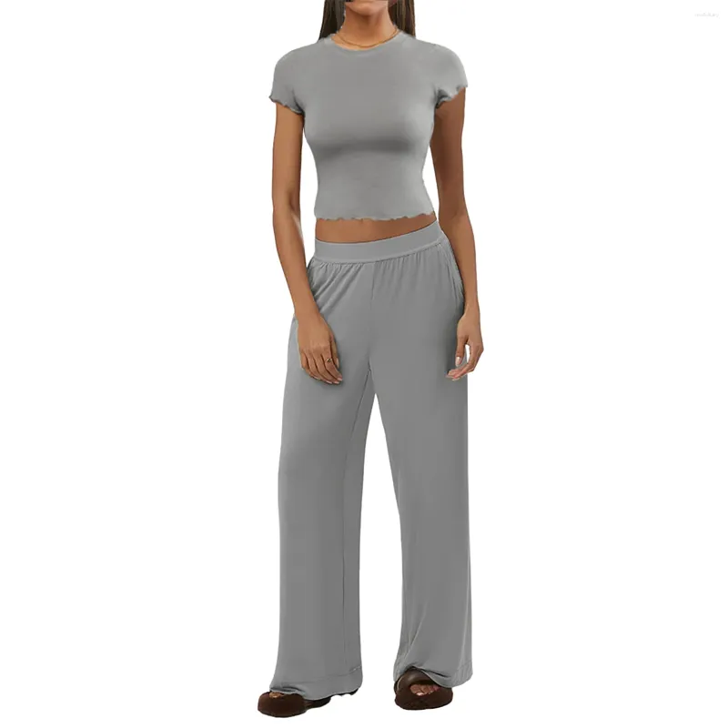 Dwuczęściowe spodnie kobiet 2 piżama zestaw krótkie rękawy i elastyczna szeroka noga do salonowej odzieży nocnej odzieży nocnej