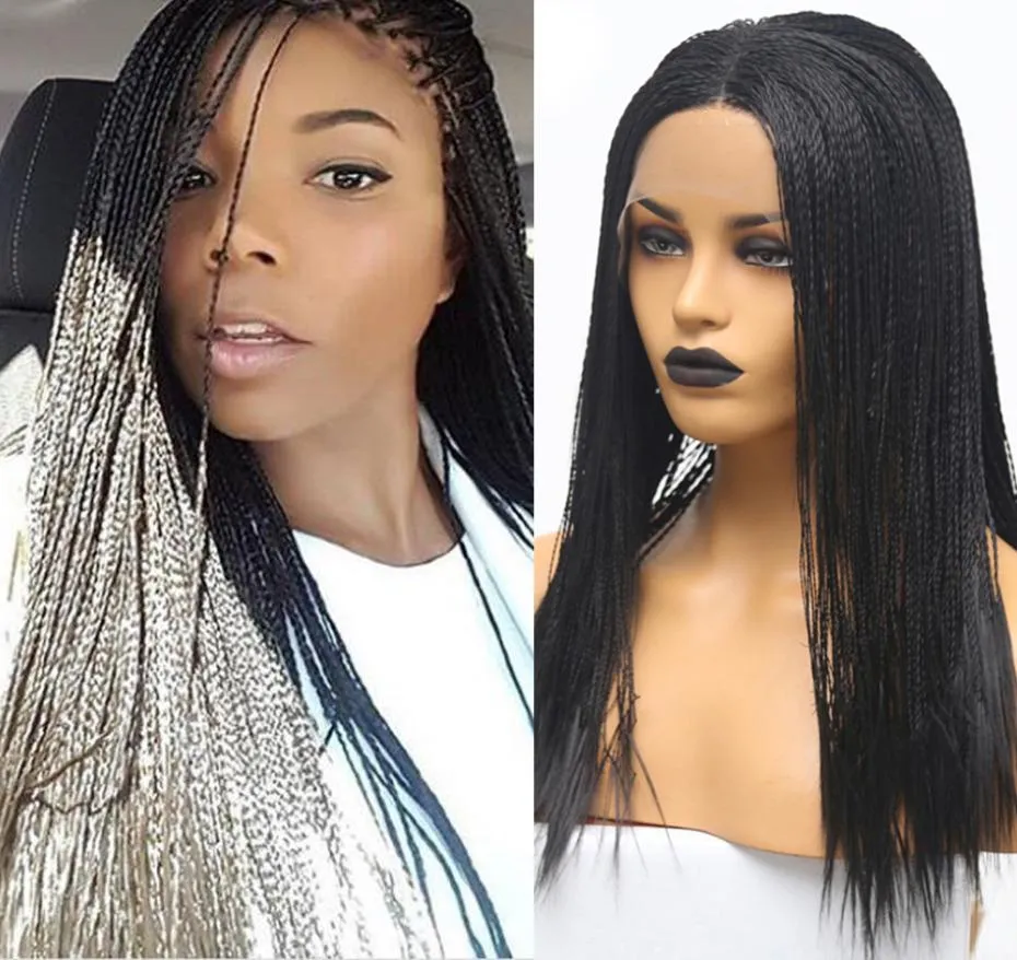 Tressage des cheveux 13x6 en dentelle de perruque avant tresses coiffures résistantes à la chaleur Synthétique tressée perruques longues Long Box Cornrow Braid Faux Locs Wig Mid8481684