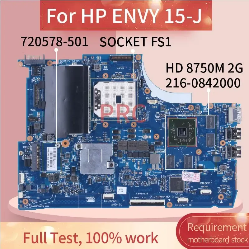 HP ENVY 8750M 2GBラップトップマザーボード6050A2555101 720578501ノートブックメインボードソケットFS1 2160842000 DDR3