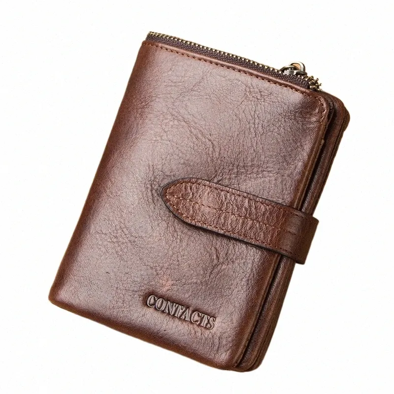 Kontaktens RFID -plånböcker för män Geunine Leather Short Bifold Casual Men's Wallet Högkvalitativa korthållare Mynt Purses Mey Clip D7IG#