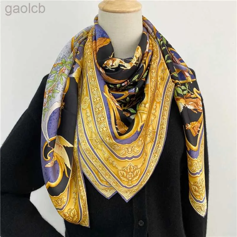 Scarves 100% Pure Silk Scarf 110x110cm Women 2023 Luxury Silk Shawls and Wraps for Lady Headscarves Hangzhou Natural Silk Square Scarves 240410