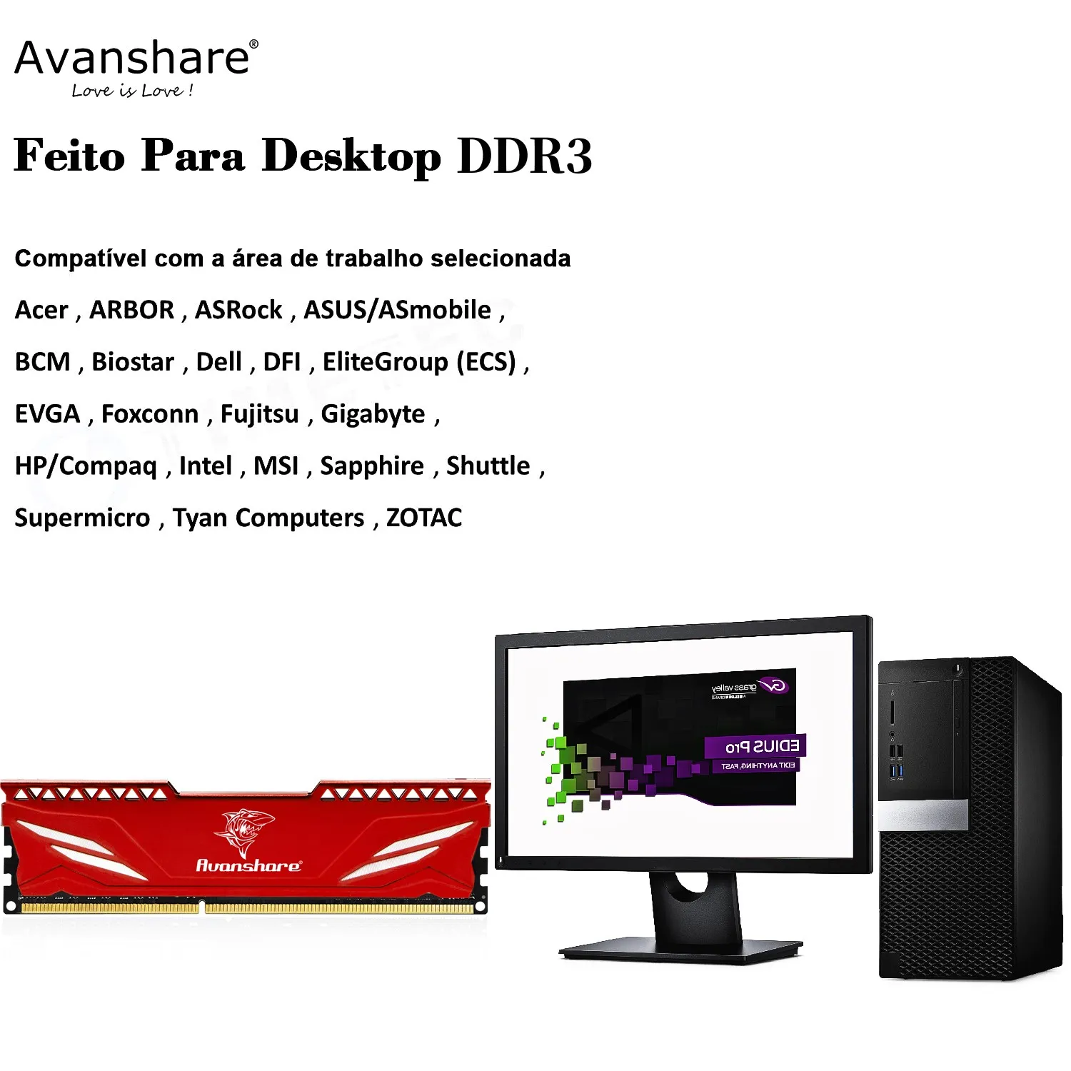 Avanshare 10pcs RAM Memory DDR3 4GB 8GB 1333 МГц 1600 МГц DIMM с красным радиатором, совместимым с настольным компьютером Intel и AMD