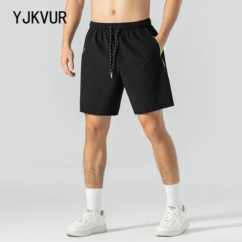 Heren shorts yjkvur 2024 zomer casual met zakken elastische tailleband snel dry droge actieve gym gym lopen sporten