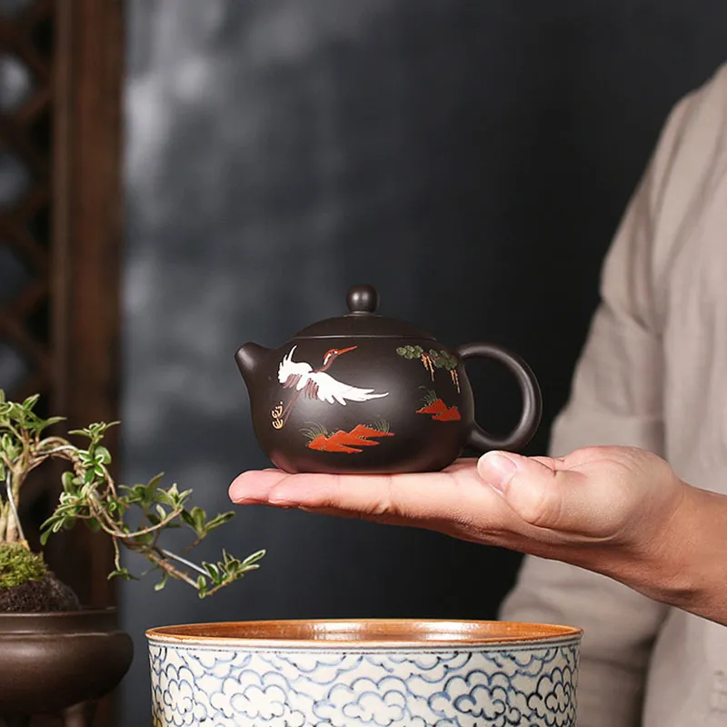 200ml 부티크 Yixing Purple Clay Teapot Raw Black Mud Xishi Teapot Zisha 필터 뷰티 케틀 홈 티 세트 액세서리