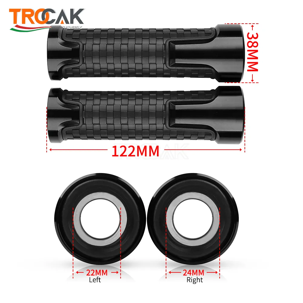 TWOM 7/8" Motorcycle Hand Grips – Black CNC Aluminum & Gel Rubber, Universal Fit For Yamaha Honda Suzuki