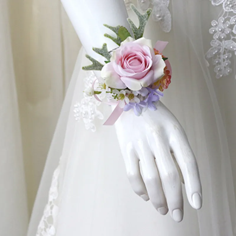 Yo cho roze bruiloft bloem diy bruid corsage polsbloem bruidegom boutonniere bruidsmeisje armband bruidegraaf prom party decoratie