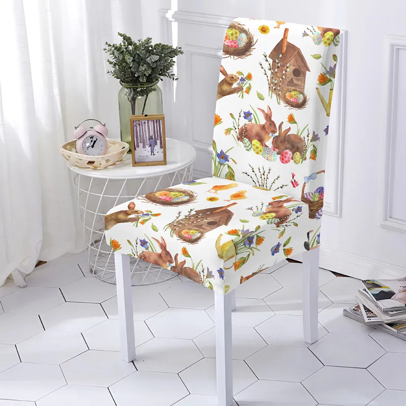 3D Digital Print Spandex Chair Cover for Dining Room Easter Rabbit Chairs Covers Kitchen Party Office Decoration