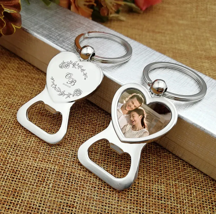 DHgate Personalized 50Pcs Silver Heart Keyring Bottle Opener Wedding Favors for Guests Home Garden