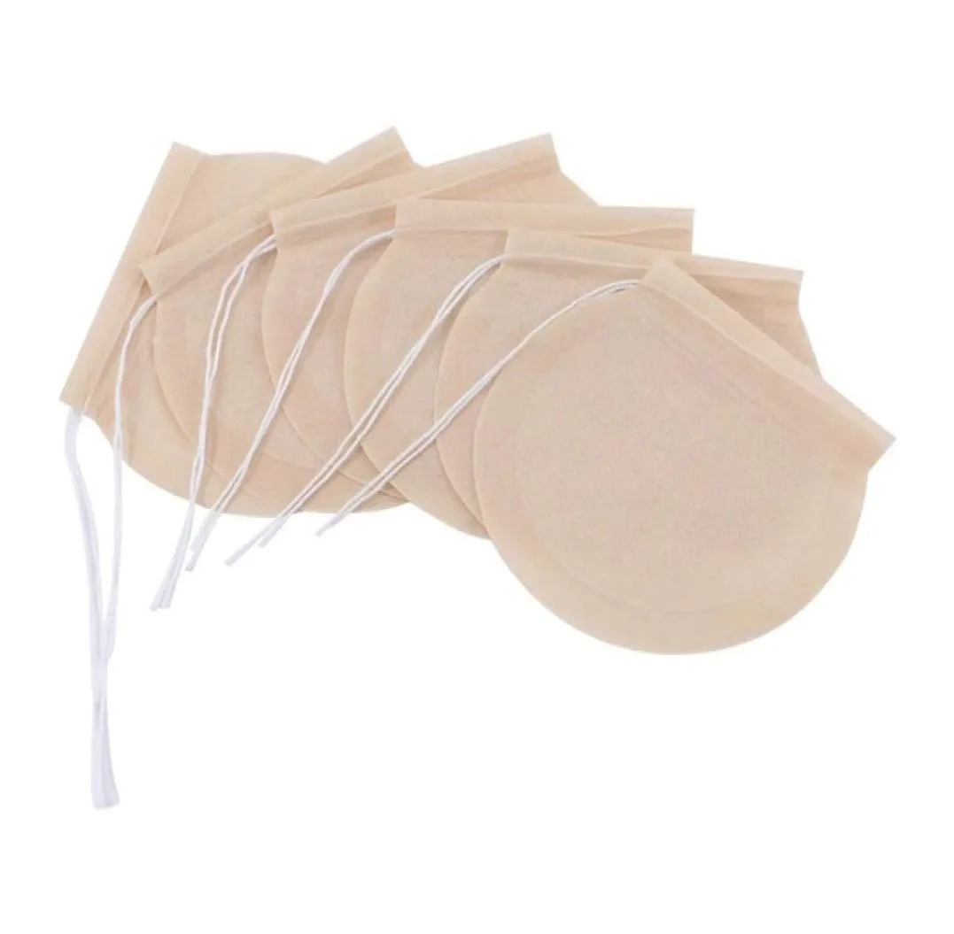 100 PcsLot Tea Filter Bags Coffee Tools Unbleached Paper Bag with Drawstring Disposable Round Strainers Infuser for Loose Sachets4936809