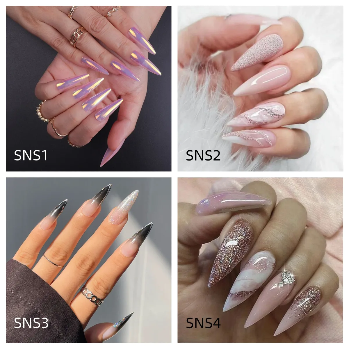 Sisful 24 Pieces Press On Nails Set, Stiletto and Round ,include Nail Glue, Jelly Glue Tap, Alcohol Cotton, Nail File, Cuticle stick.