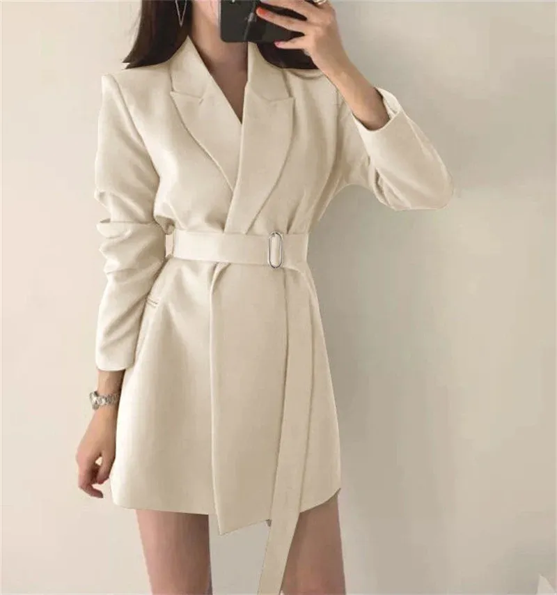 Kombinezony damskie Blazery Sprężyna jesienna kurtka płaszcza szczupła stylowy top z paskiem Oglądanie Obiastu Office Lady Blazer dla kobiet odzież