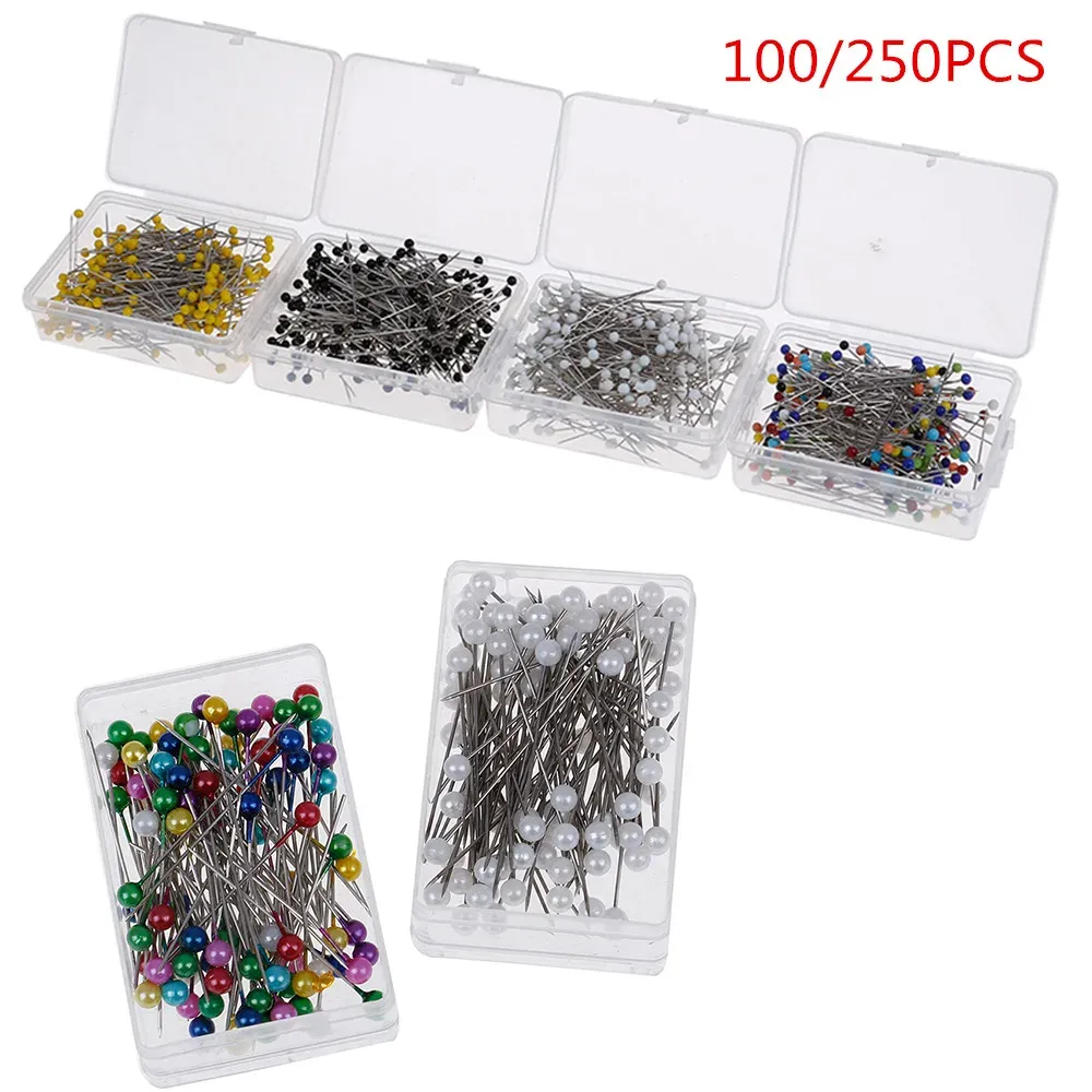 100/250pcs/caja Nuevo 38 mm Redondo Pearl Pins Pins Weddings Corsage Florists Pin de costura Accesorios de color mixto