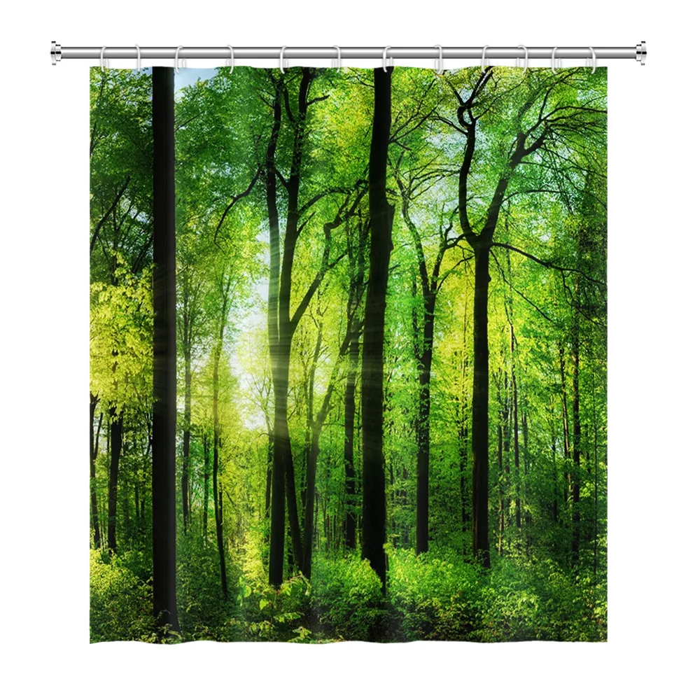 Natuurlijk landschap Bosboomdouche Gordijnen Zomer Zonlicht Jungle Landschap Waterdicht Badgordijn Home Decor Badkamer Gordijn