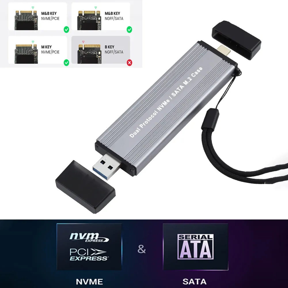 Obudowa NVME SSD Przypadek M2 Adapter NVME Zewnętrzna Obudowa M/M+B Klucz do USB 3.1 Typ typu C 10 Gbps 2230 2242 2280 M.2 SSD Box