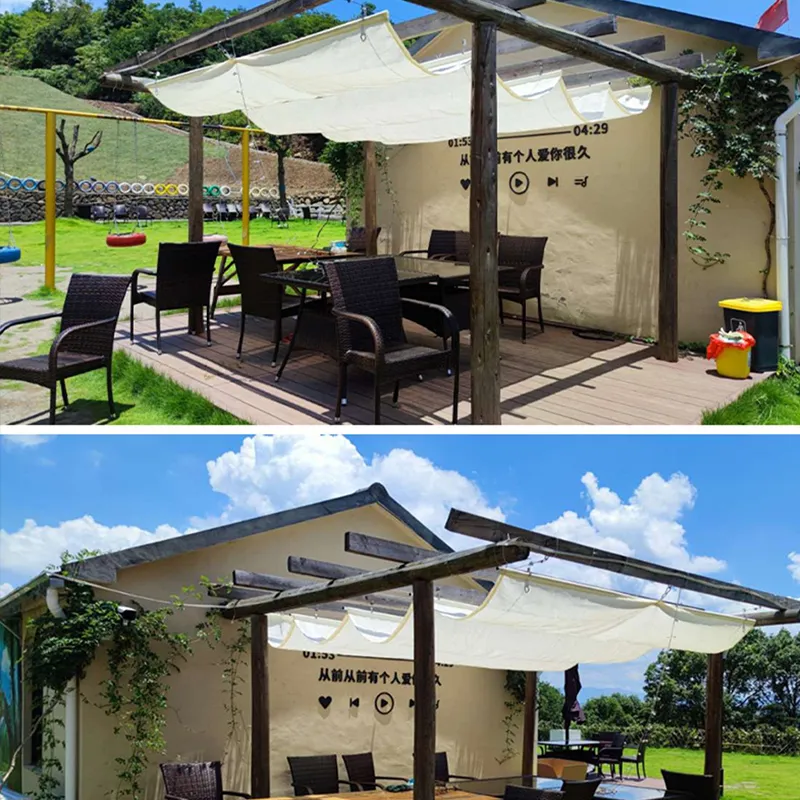 WhiteTelescopic Outdoor Awning Anti-UV Wave Sunshade Net Courtyard Pergola Sun Canopy Retractable Swimming Pool Shading Sail