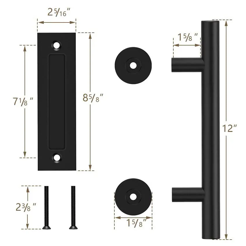 KAK 12 inches Sliding Barn Door Handle Pull Cabinet Flush Hardware Set Wood Door Handle Interior Door Furniture Handle Hardware