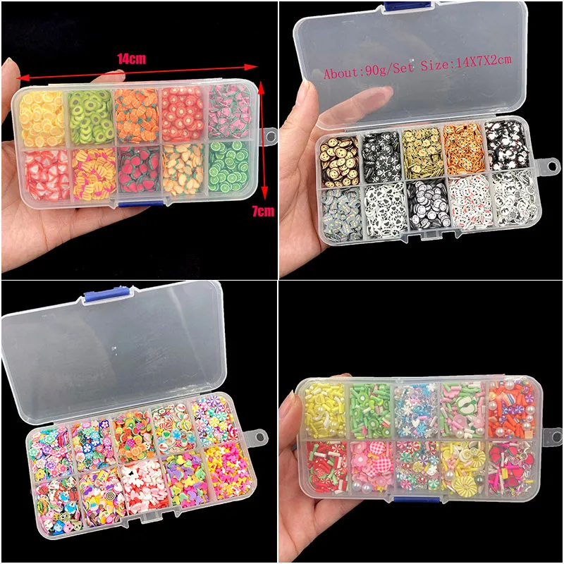 90g 10Types Mixed Fruit Animal Flower Slices Polymer Hot Clay Sprinkles for Crafts DIY Making Slime Filling Material Accessories