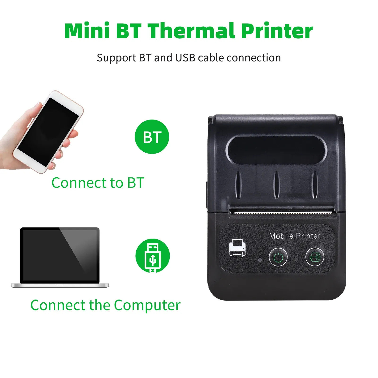 Принтеры Printers Portable Bluetooth термовиточный принтер 58 мм мини -размер для работы с работами с Android IOS Wireless Thermal Printer