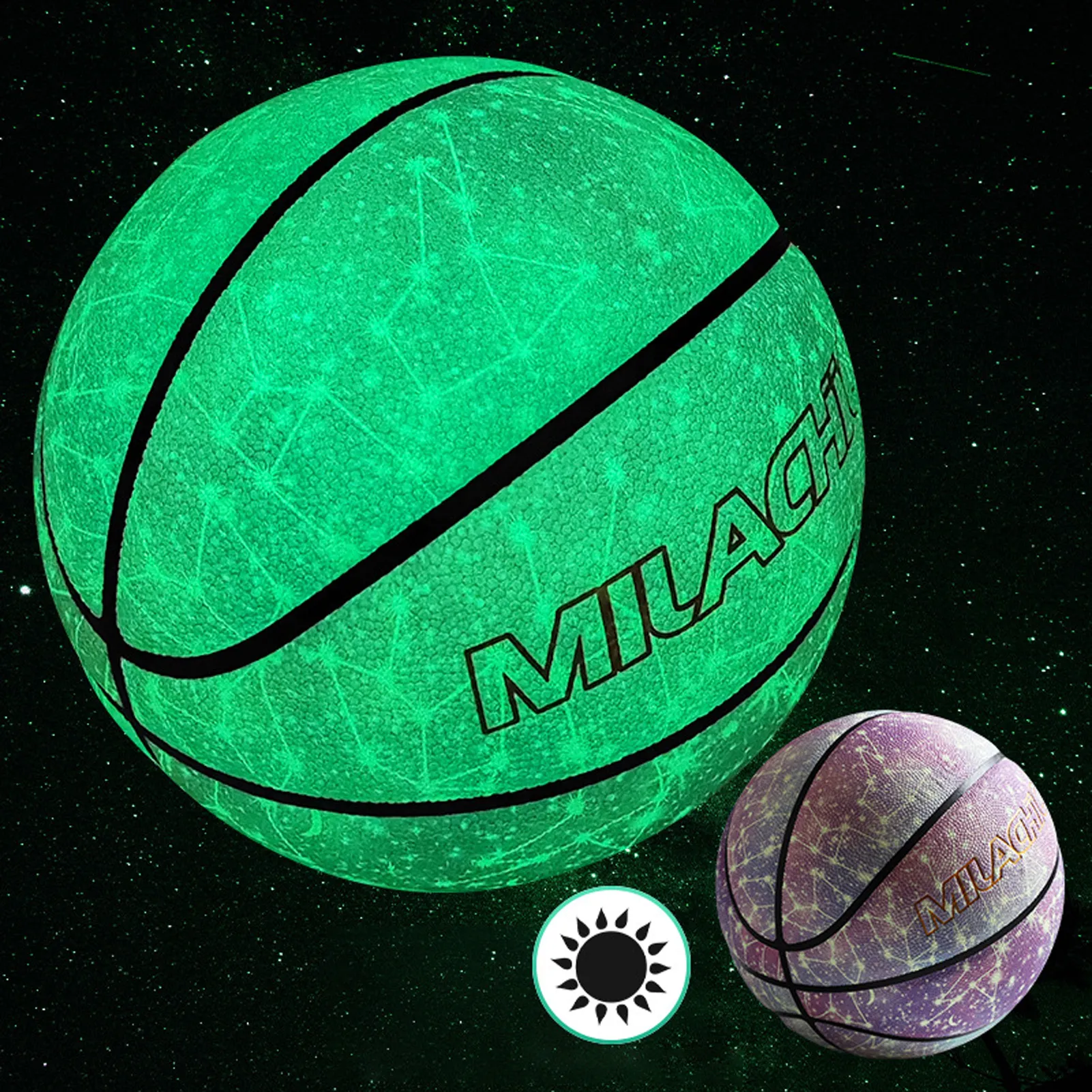 Ball de basket-ball réfléchissant holographique Constellations Lumineux Night Light Ball Basketball Balle de basket brillante avec broche de sac