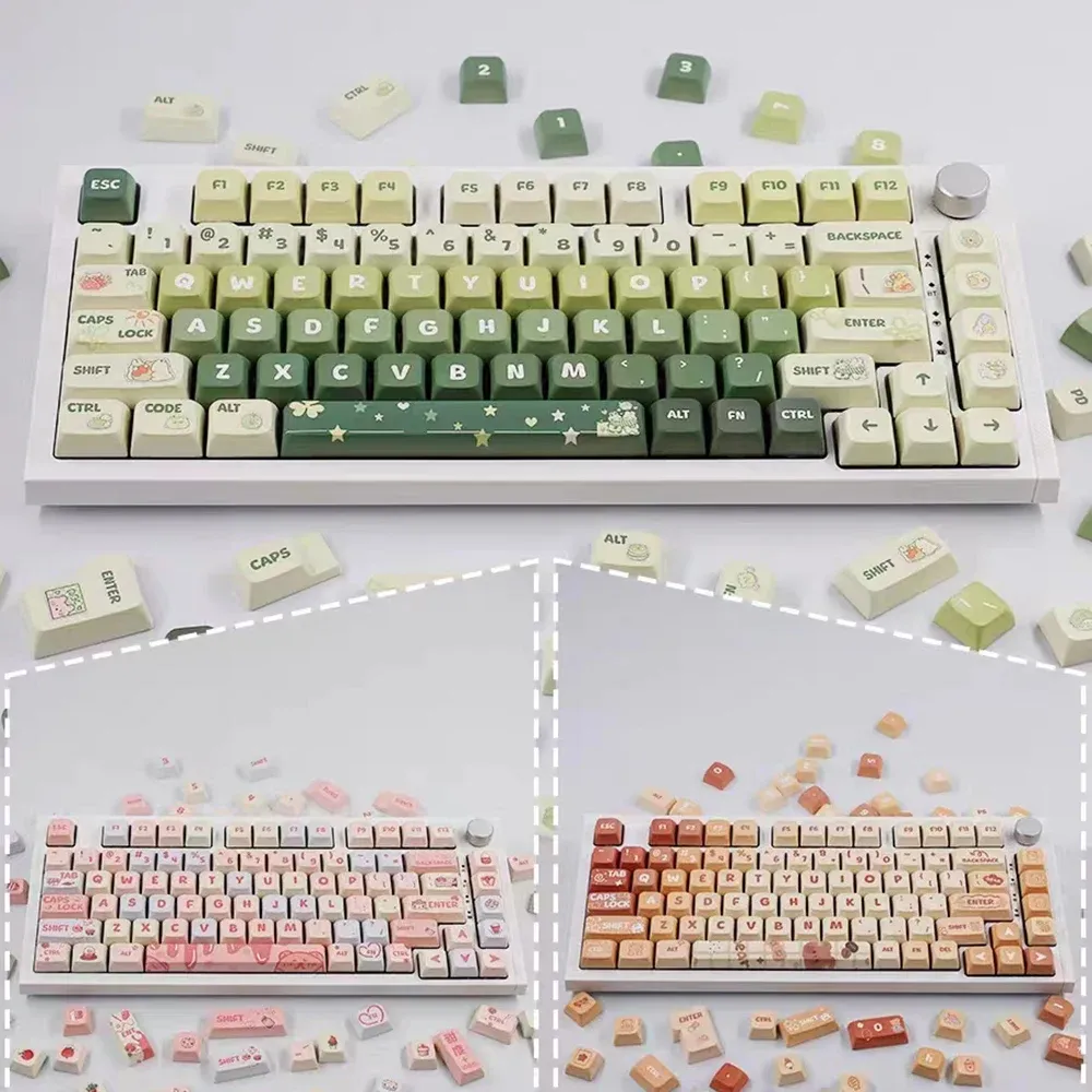 Accesorios Perfil XDA PBT KeyCaps Cute Bear Pink Green KeyCaps Custom para teclado mecánico CHERRY MX Switch con diseño ISO