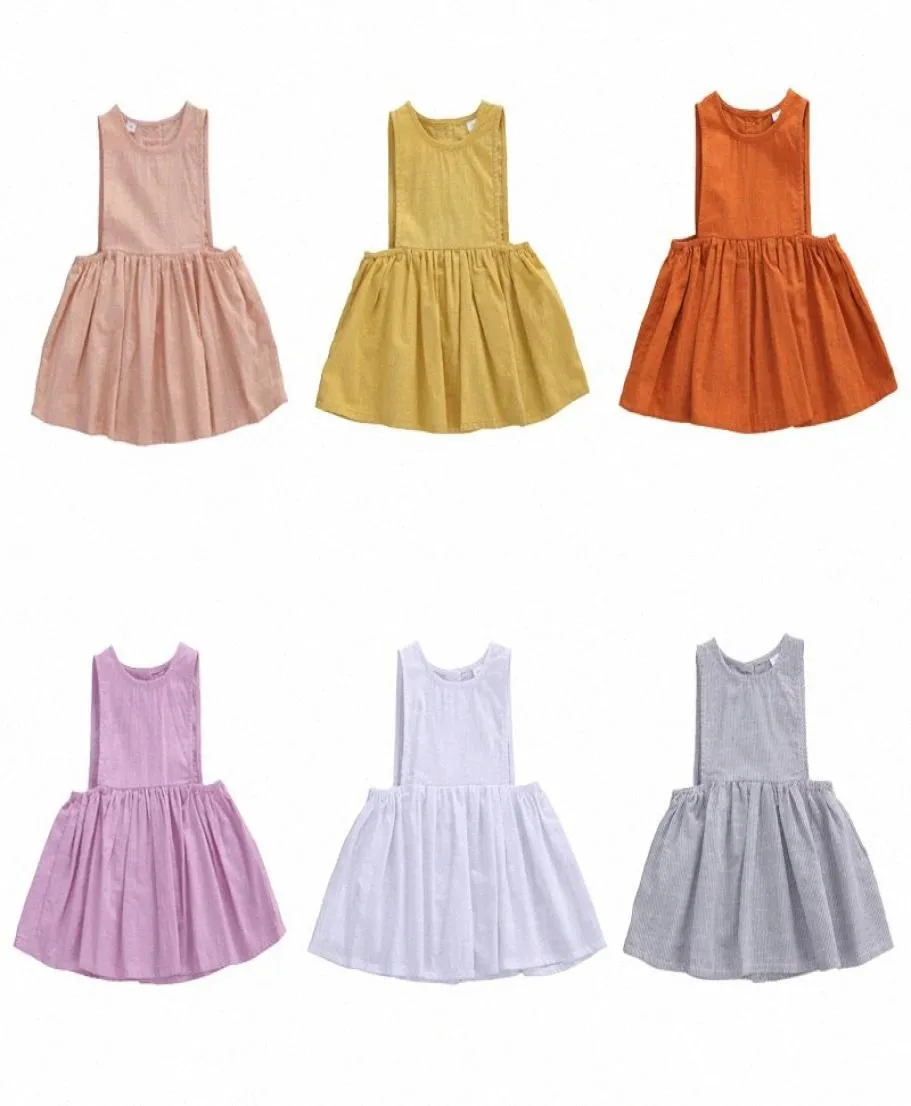 2020 2020 Bébé Vêtements d'été NOUVEAU BROUPELLES BROUPES SANSEUX ROBLE COTTON LINNE COTON Robe de mode solide pour les enfants 4xck6613638