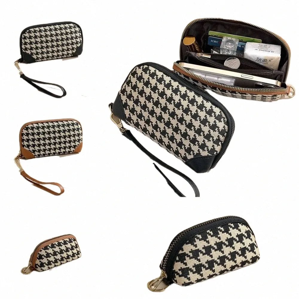 pu Leather Lg Style Wallet Printing Car Key Bag Square Change Purse Coin Purse Handbag Houndstooth Zipper Purse Outdoor q61o#