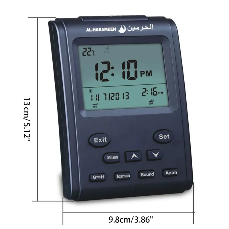 Retro Azan Mosquée Table numérique Table Corloge arabe musulman Horloge de bureau musulman Azan avec écran LCD pour prier