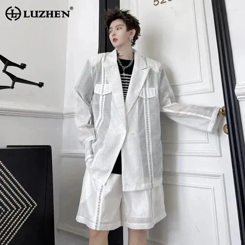 Men's Tracksuits LUZHEN 2024 Niche Stripe Fashion Design Casual Splicing Two-piece Sets Lose Solid Color Blazer Jackets Shorts Pants LZ2300