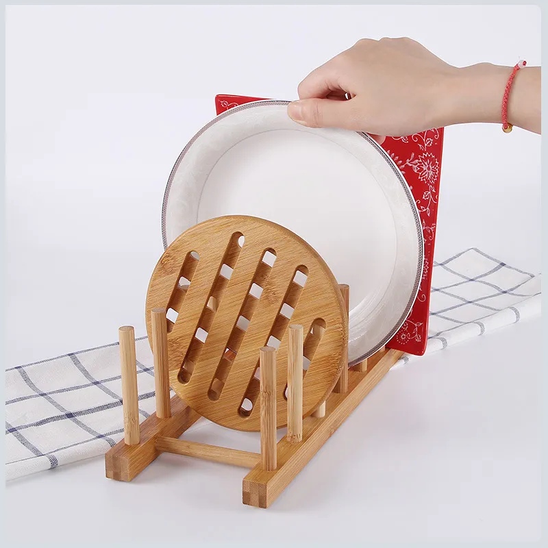 Dish Drying Rack Cover WIKHOSTAR Bamboo Kitchen Dish Drying Rack, Dish Drainer Tray, Plate ...