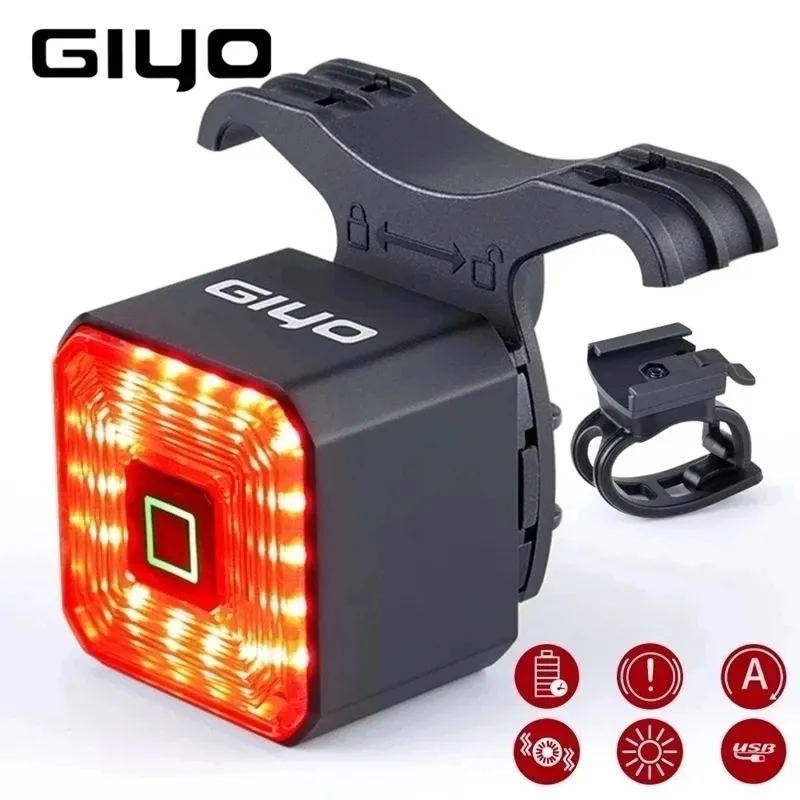 GIYO Smart Bicycle Light Rear Taillight LED Safety Lantern Auto On/Off Stop Signal Brake Cycling Lamp USB Charge Bike Accessorie