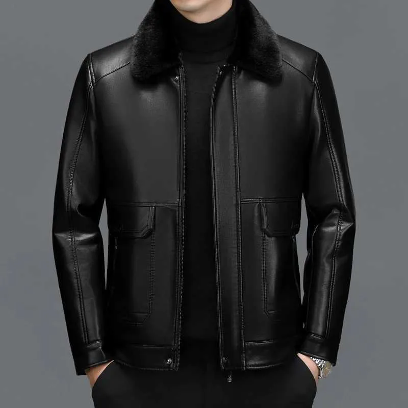 Genuine Leather Men's Winter Jacket - Warm and Casual Sheepskin Coat in Black Genuine Leather Men's Winter Jacket - Warm and Casual Sheepskin Coat in Black