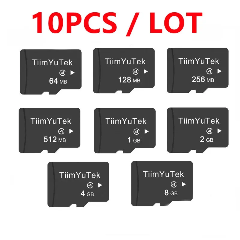 Cartes 10pcs / lot Carte TF 64 Mo 128 Mo 256 Mo 512 Mo 1 Go 2 Go 4 Go 8 Go TF Carte mémoire Micro Secure Digital Transflash avec adaptateur gratuit