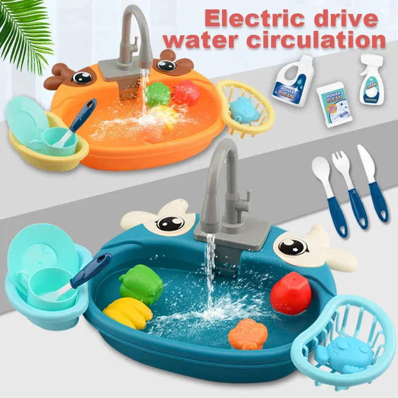 Jogo Toys House Fingend Water Electric Out Childrens Kitchen Wash Basin Sink Kids Set Toy for Boys Girls Presente 240407