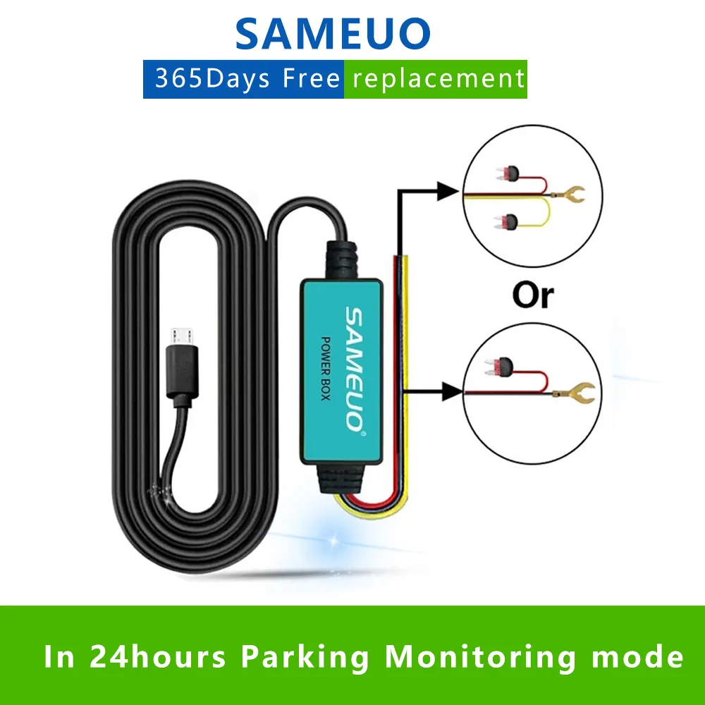 Sameuo 12V Micro USB ładowarka samochodowa 3,5 m dla samochodu DVR Dash Cam kamera samochodowa Kabel ładujący