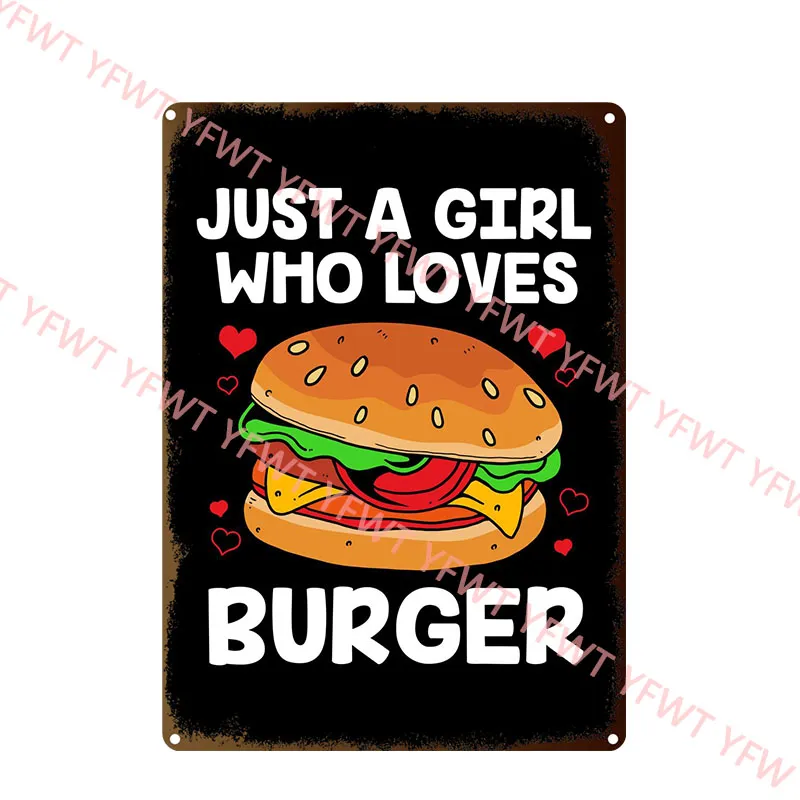 Vintage Kitchen Rules Burgers Fries Metal Tin znak kawiarnia Dekor sali domowej Fast Food Metal Tale