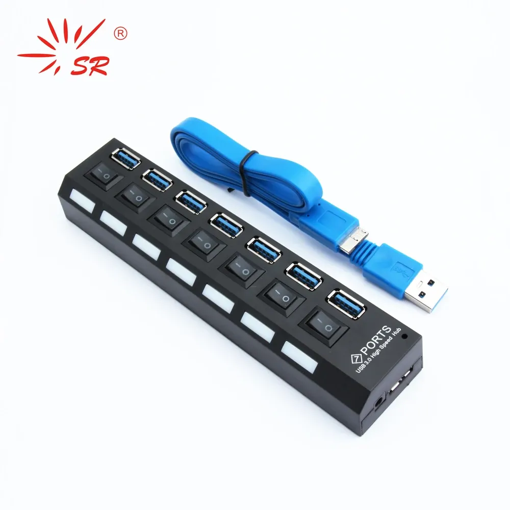 Hubs SR High Speed ​​and Quality Extended 7 Ports USB 3.0 Hub High Speed ​​Splitter med Independent Switch för dator bärbar dator